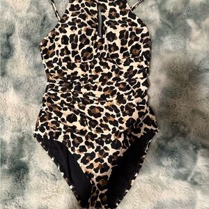 Ellen Tracy Leopard Print One Piece Swimsuit